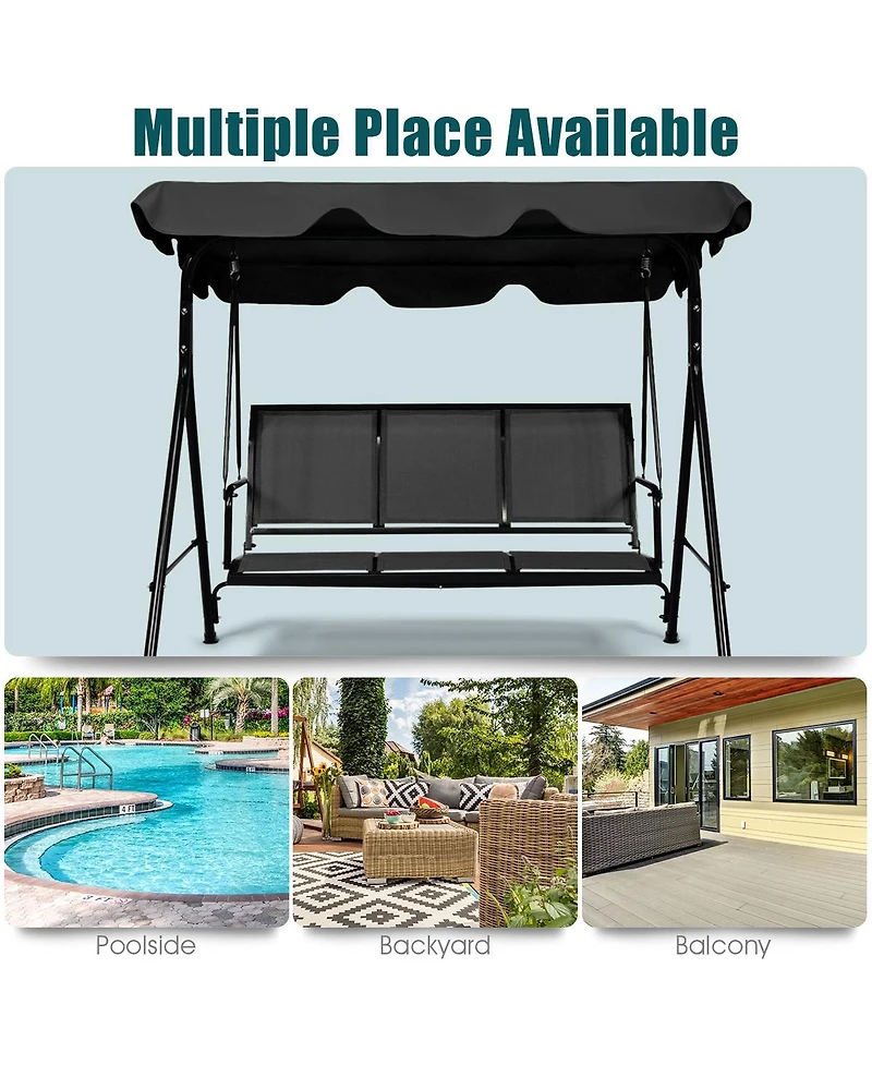 Slickblue 3 Person Patio Swing with Polyester Angle Adjustable Canopy