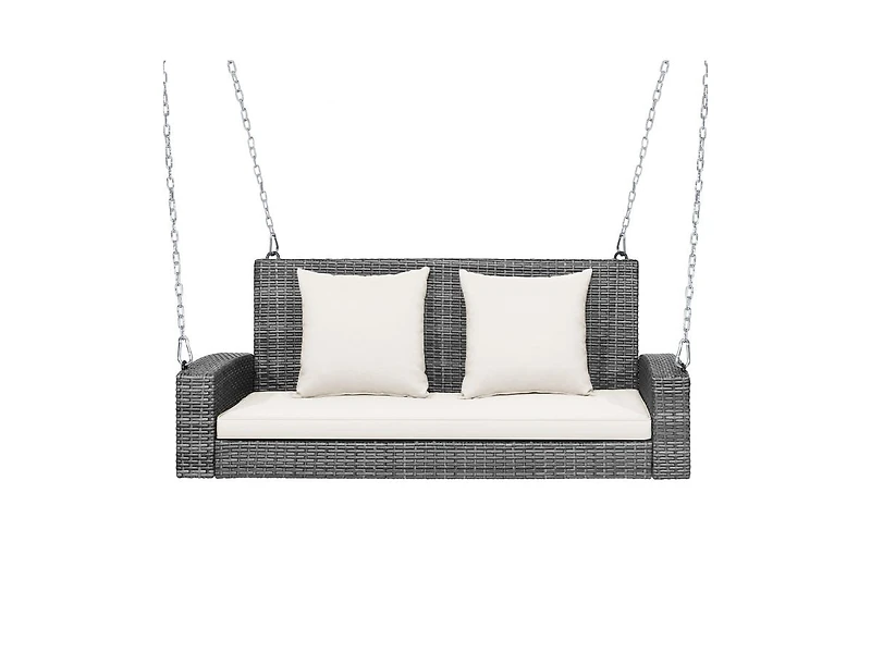 Slickblue 2-Person Patio Pe Wicker Hanging Porch Swing Bench Chair Cushion 800 Pounds