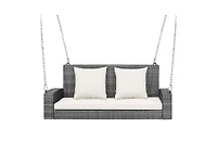 Slickblue 2-Person Patio Pe Wicker Hanging Porch Swing Bench Chair Cushion 800 Pounds