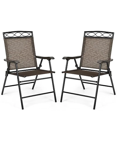 Slickblue Set of 2 Patio Folding Chairs Sling Portable Dining Chair Set with Armrest