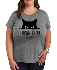 Hybrid Apparel Judging You Silently Cat Plus Graphic T-Shirt