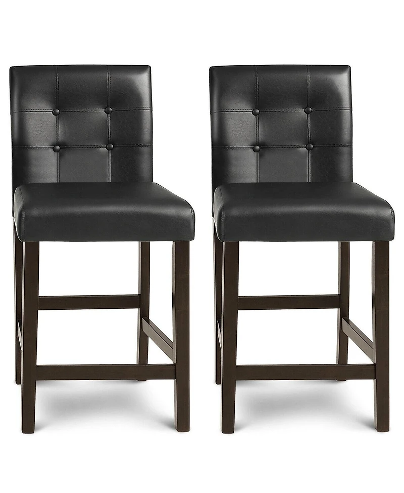 Set of 2 Pvc Leather Bar Stools with Solid Wood Legs
