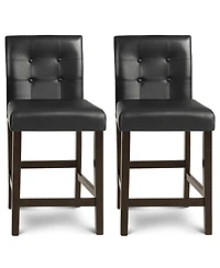 Set of 2 Pvc Leather Bar Stools with Solid Wood Legs