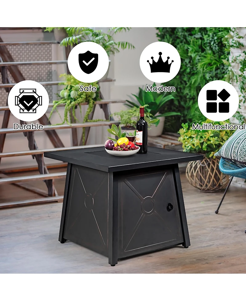 Costway 30'' Square Propane Gas Fire Pit Table 50,000 Btu W/ Waterproof Cover