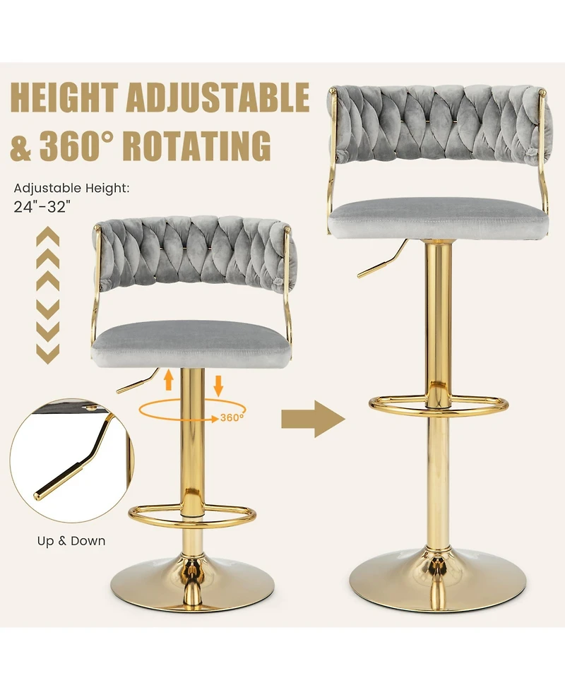 Swivel Barstool with Woven Back Set of 2 for Kitchen Island Cafe