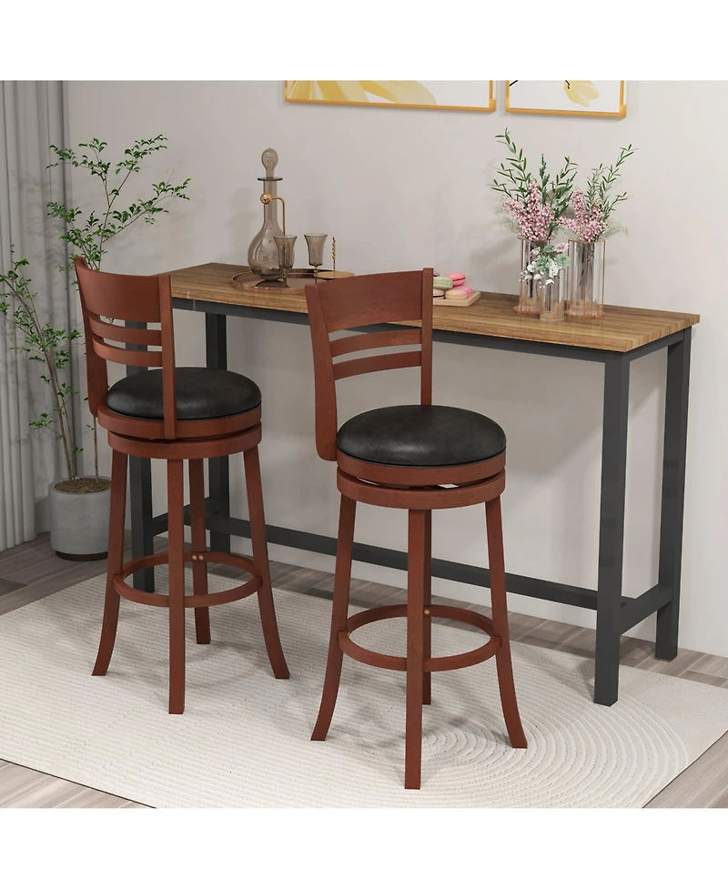 Set of 2 360° Bar Stools with Pu Upholstered Seats
