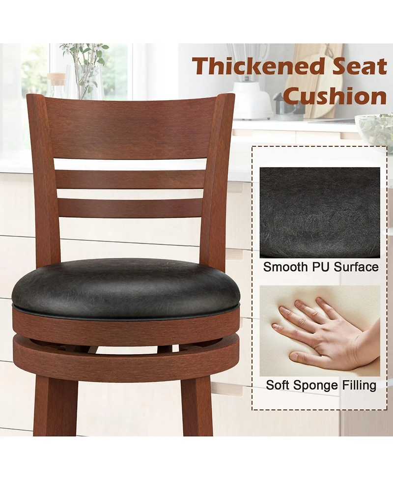 Set of 2 360° Bar Stools with Pu Upholstered Seats