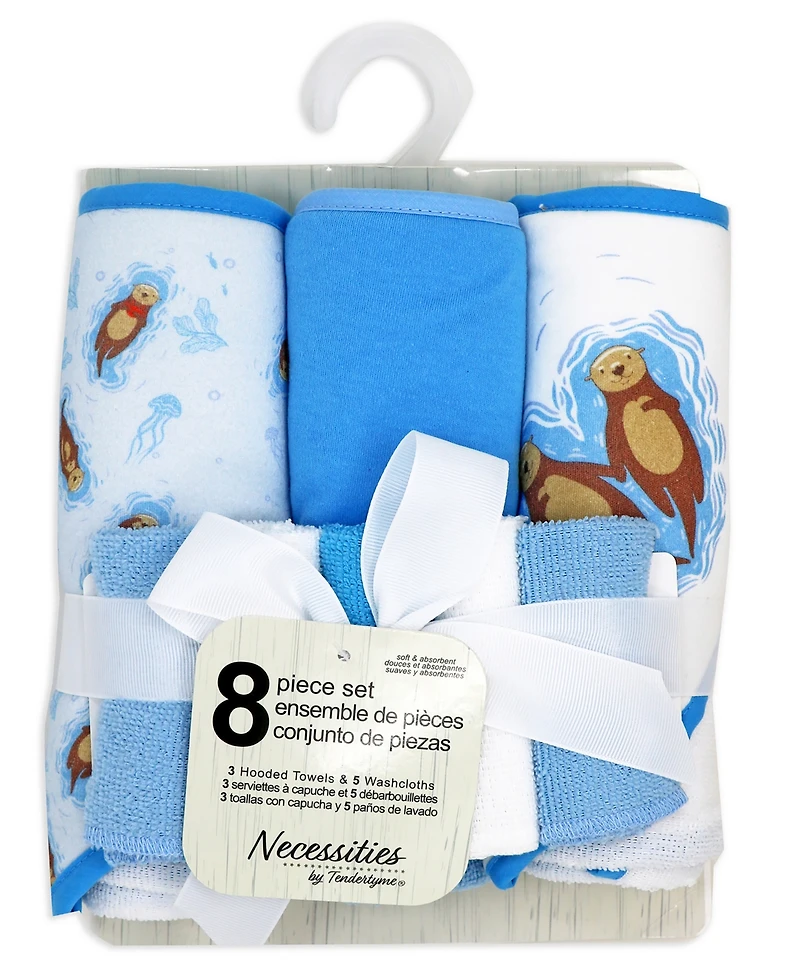Tendertyme Baby Boys and Girls 8 Piece Hooded Bath Towel Wash Cloth Set