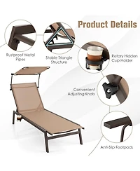 Inolait Outdoor Chaise Lounge Chair with Sunshade and 6 Adjustable Position