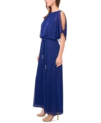 Msk Women's Glitter-Chiffon Blouson Wide-Leg Jumpsuit