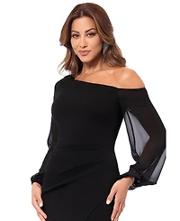Betsy & Adam Women's One-Shoulder Sheer-Sleeve Dress