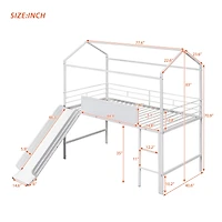 Simplie Fun Metal House Bed With Slide, Twin Loft Two-Sided Writable Wooden Board