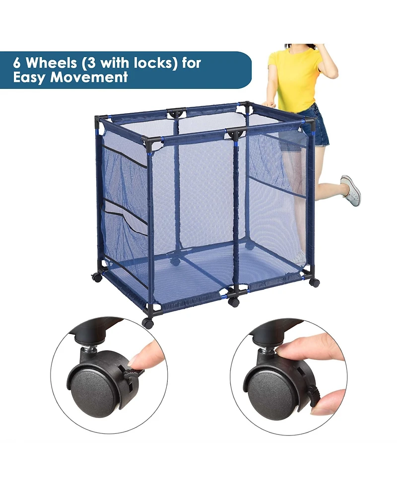 Yescom 37"x24"x35" Mesh Pool Storage Bin Rolling Cart Organizer Metal Frame Color Opt