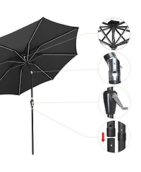 10ft Solar Power Led Patio Umbrella Market Parasol Pool Sunshade Tilt with Crank