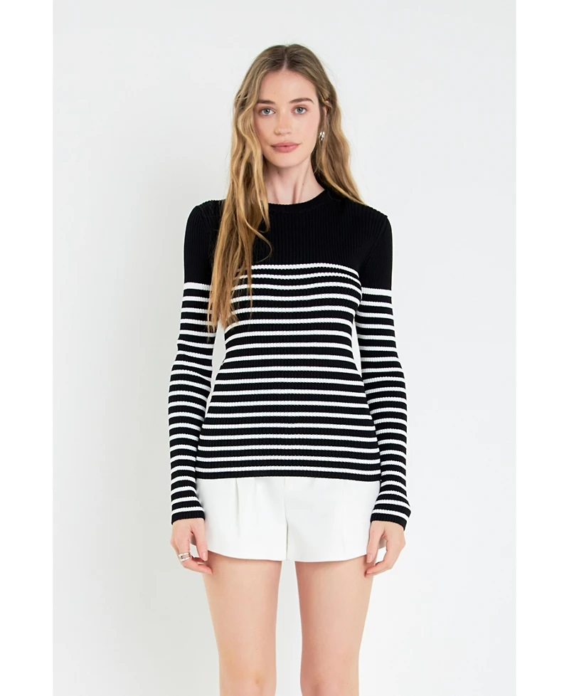 English Factory Women's Stripe Long Sleeve Knit Top