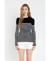 English Factory Women's Stripe Long Sleeve Knit Top