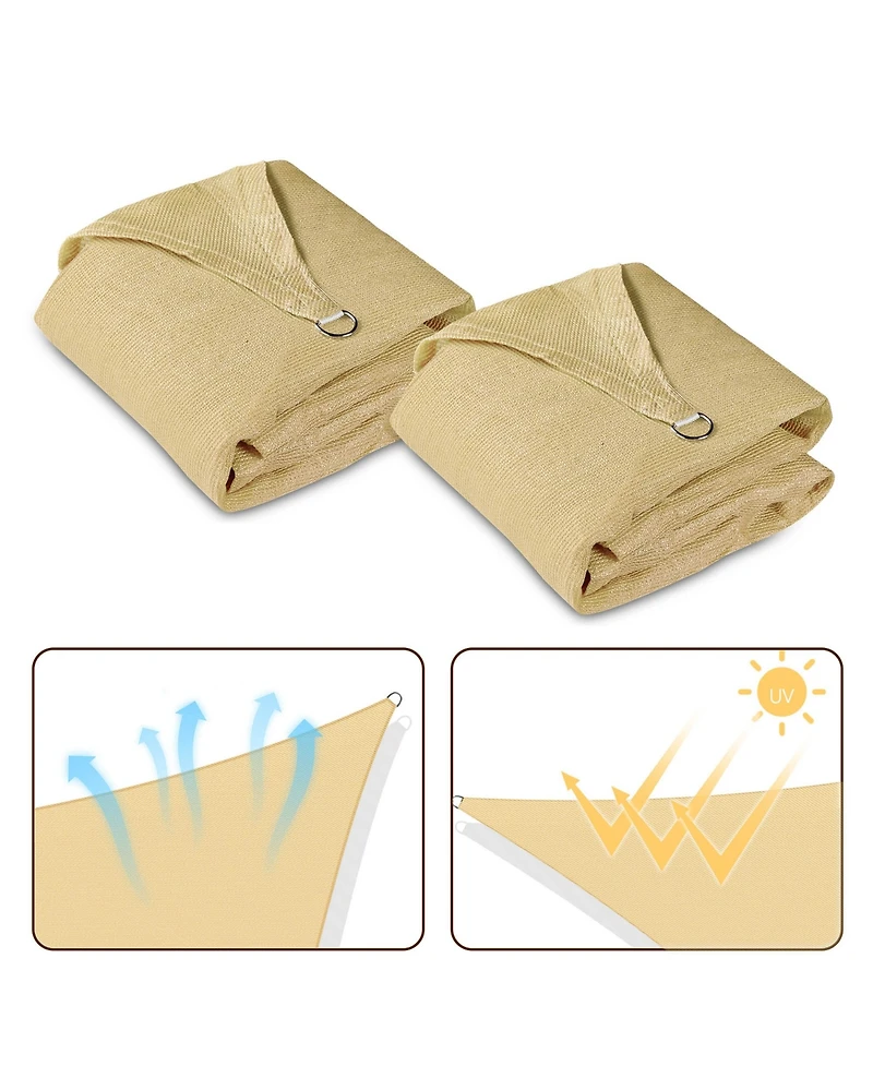 2 Pack 11 Ft 97% Uv Block Hdpe Triangle Sun Shade Sail Canopy Outdoor Cover Net