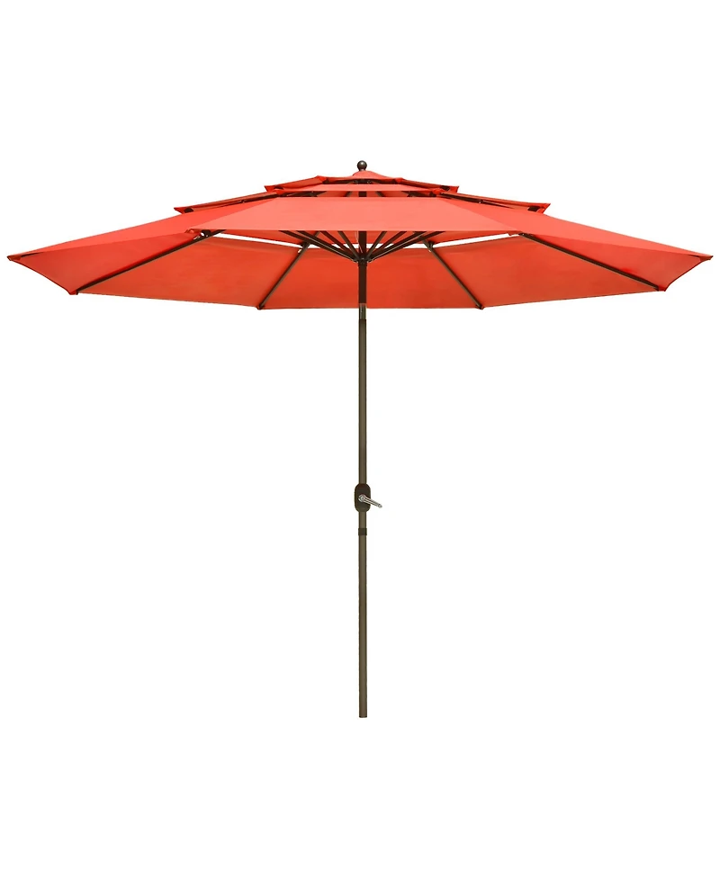 11 Ft 3 Tier Patio Umbrella with Protective Cover Crank Push to Tilt Hotel