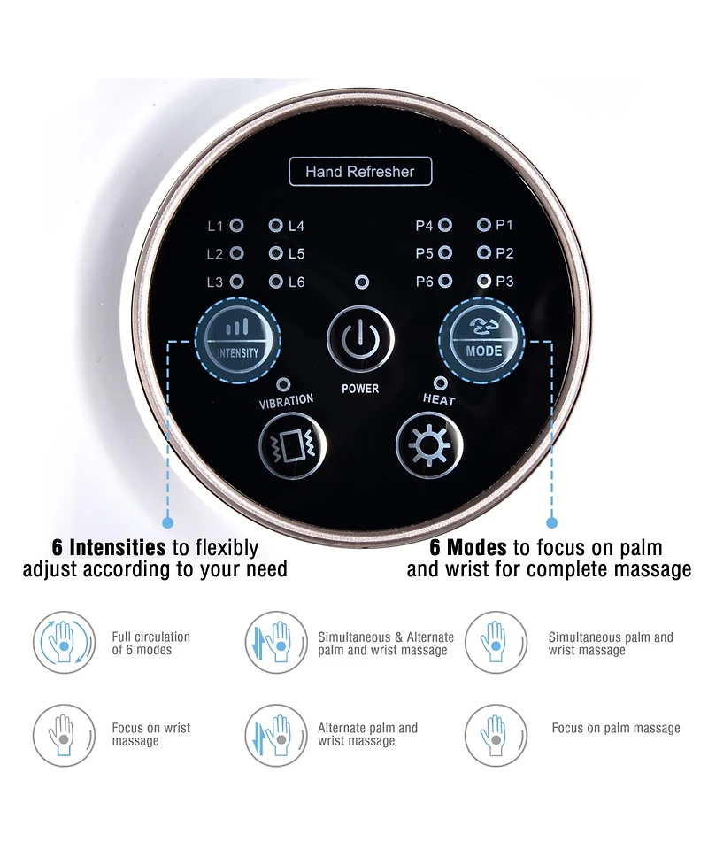 Hand Massager Air Compression Vibration Palm Wrist Heat 6 Modes & Intensities