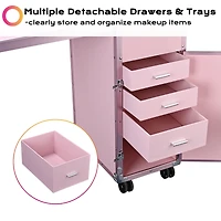Byootique Aluminum Rolling Makeup Train Case with Table Salon Nail Trolley Cosmetic Organizer Black