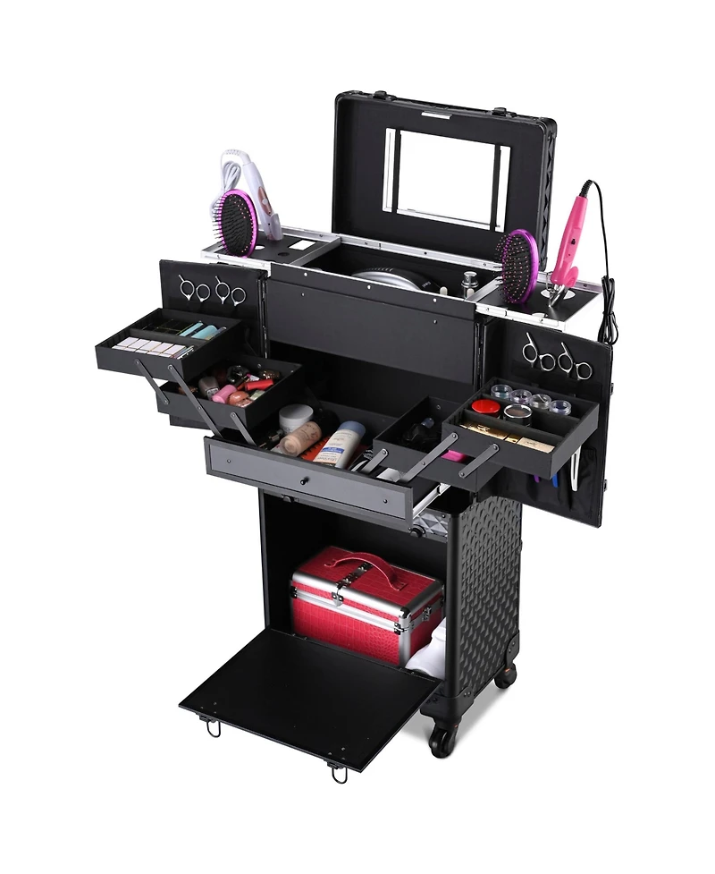 Byootique Rolling Makeup Case Trolley Cosmetic Organizer Hair Stylist Salon