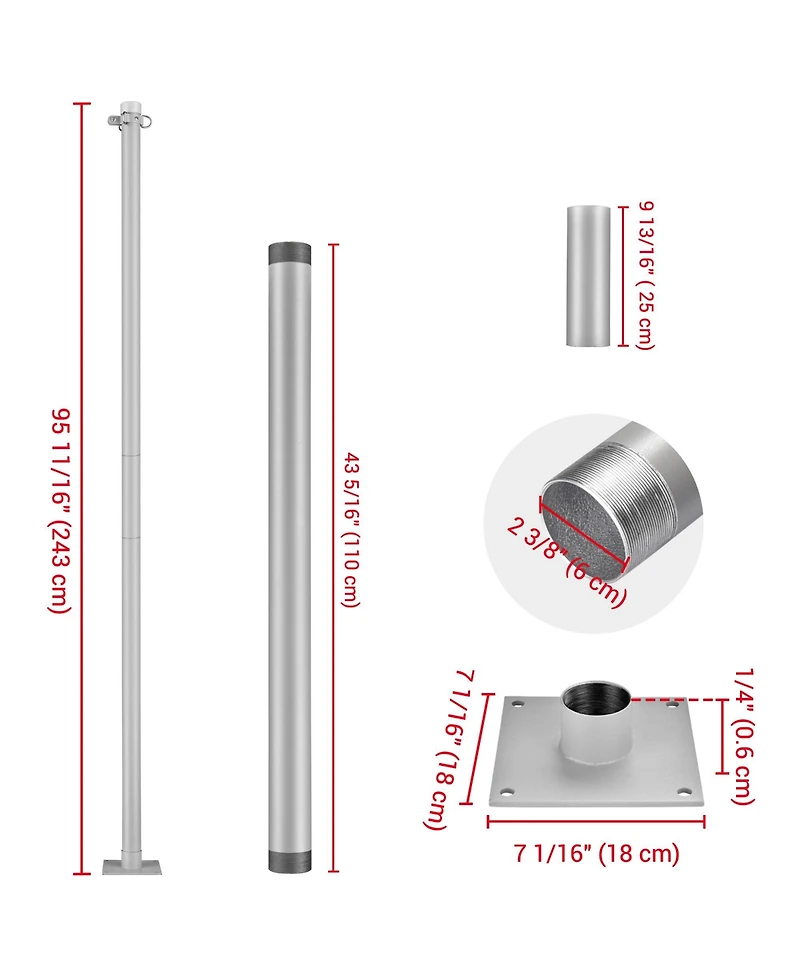 19x13Ft Rectangle Sun Shade Sail Canopy Awning 8Ft Detachable Pole Kit Outdoor