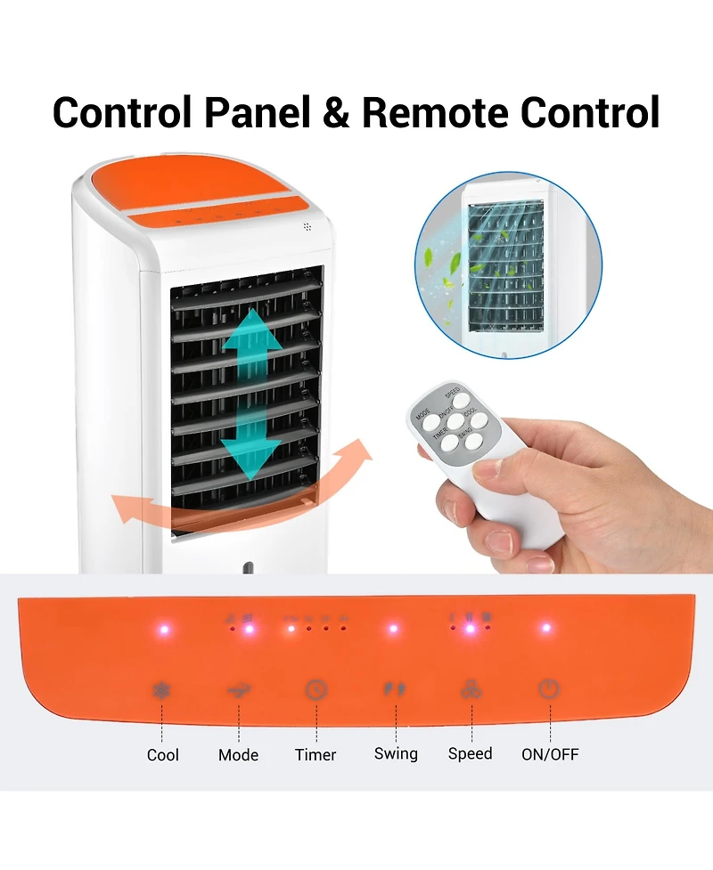 Yescom Evaporative Air Cooler 65W Portable Cooling Fan with Humidifier 3 Speeds & 12H Timer Remote Control 2 Water Tanks & 4 Ice Packs for Home Bedroo