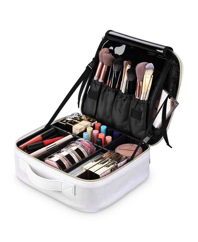 Byootique Portable Glitter Makeup Train Case Brush Holder Cosmetic Bag Travel