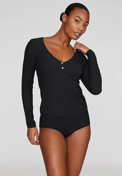Cuup Women's The Button Long Sleeve - Modal Silk Rib