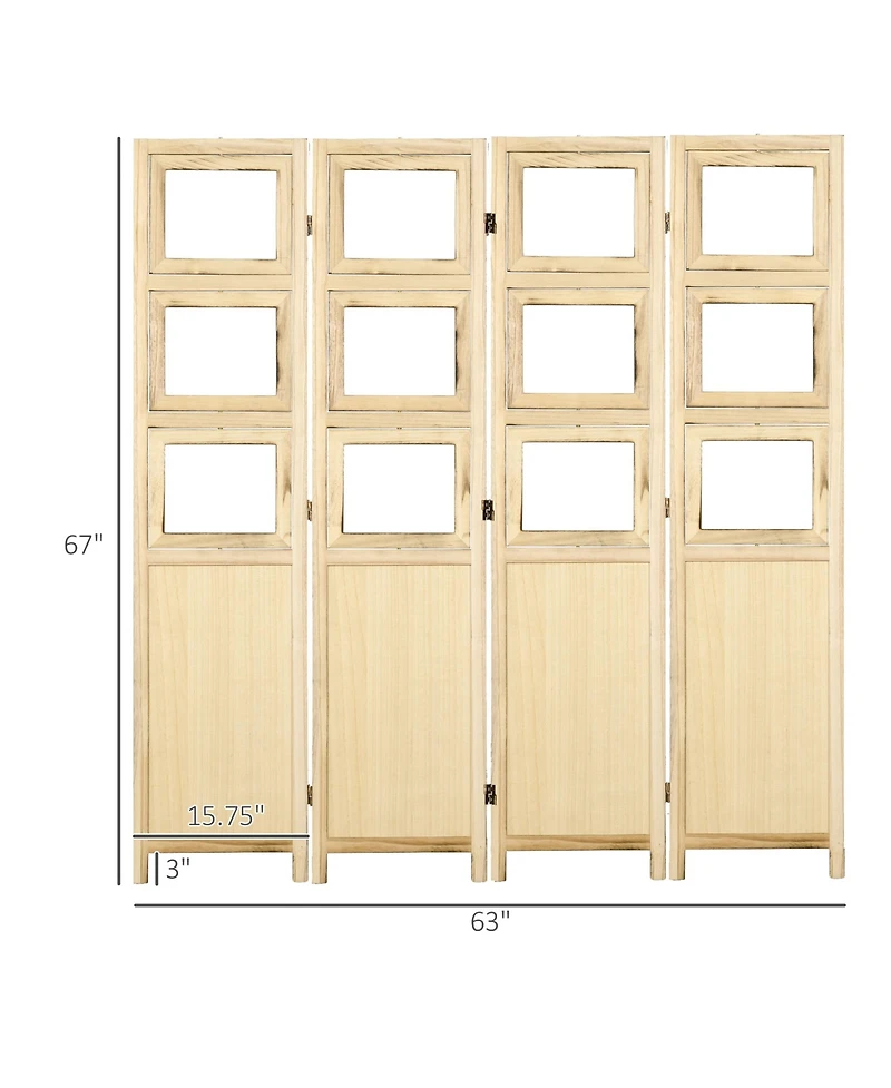 Homcom 4 Panel Room Divider, Folding Privacy Screens, Natural