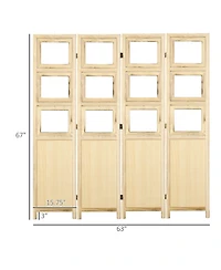 Homcom 4 Panel Room Divider, Folding Privacy Screens, Natural