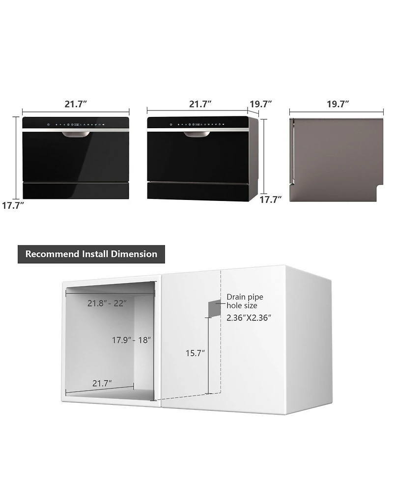 6 Place Setting Countertop or Built-in Dishwasher Machine with 5 Programs
