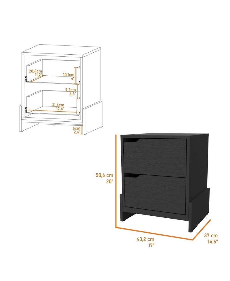 Fm Furniture Lovell Nightstand with Sturdy Base and 2-Drawers