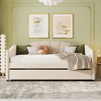 Simplie Fun Upholstered Daybed Sofa Bed Twin Size With Trundle Bed And Wood Slat