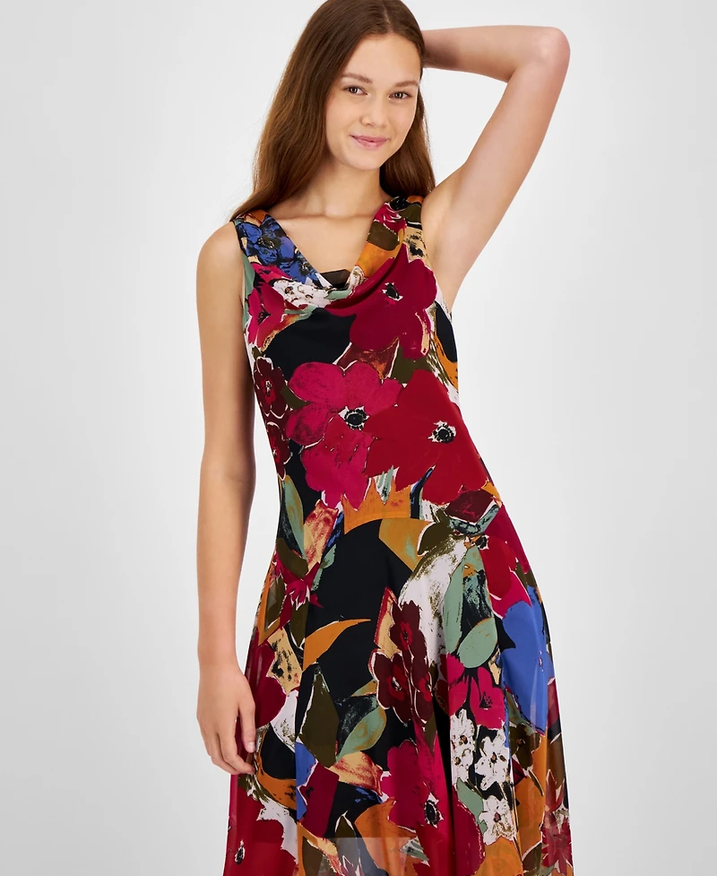 Robbie Bee Women's Printed Chiffon Fit & Flare Dress