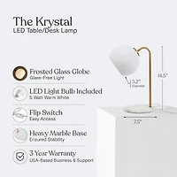Krystal Modern Led Desk Lamp with Marble Base and Glass Shade (14.5"), Bulb Included