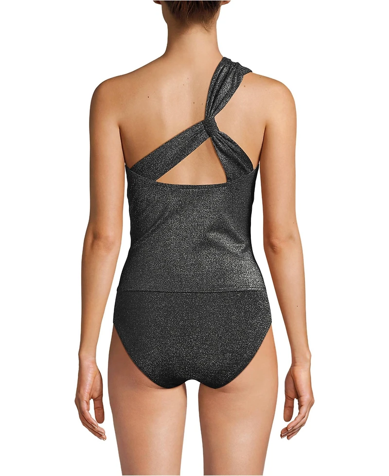 Lands' End Women's Chlorine Resistant Shine Shirred One Shoulder Tankini Swimsuit Top