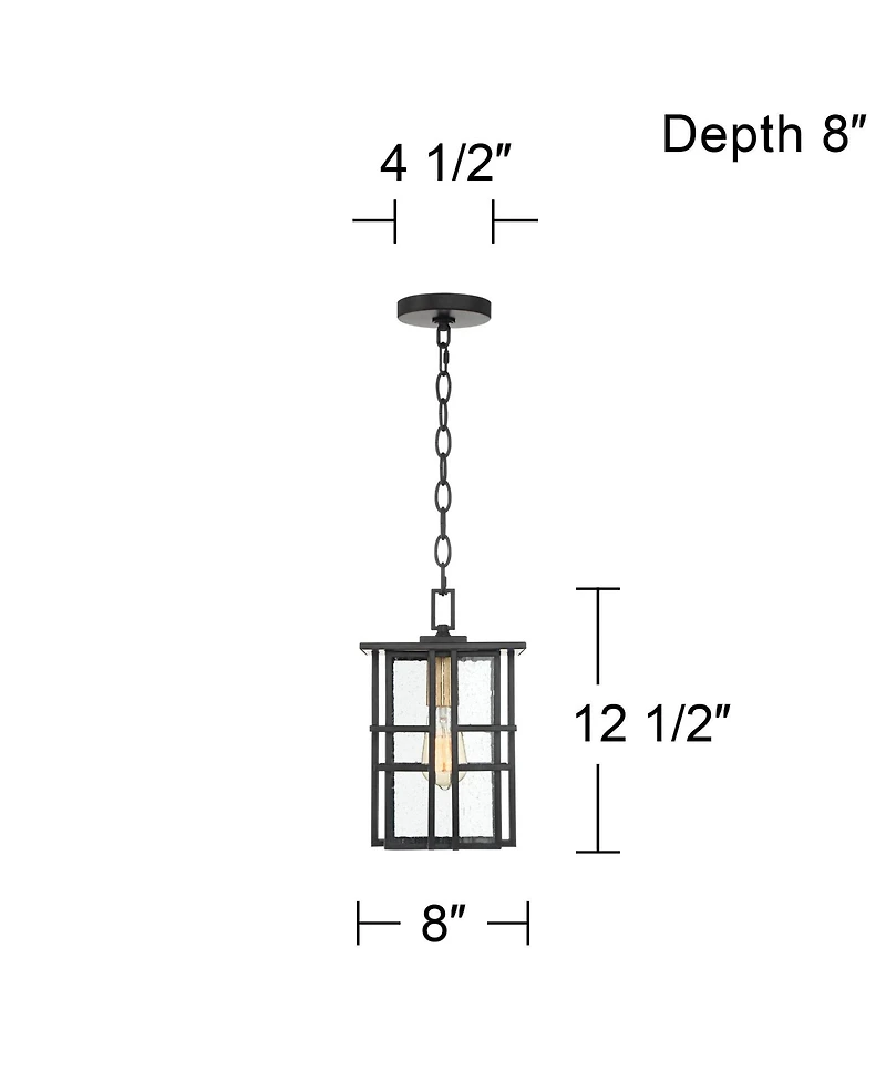 Arley Modern Outdoor Hanging Ceiling Light Fixture Black Geometric Frame 12 1/2" Seedy Glass for Exterior Barn Deck House Porch Yard Patio Outside Gar