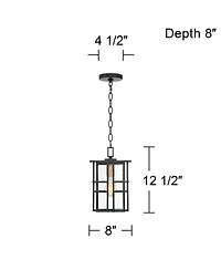 Arley Modern Outdoor Hanging Ceiling Light Fixture Black Geometric Frame 12 1/2" Seedy Glass for Exterior Barn Deck House Porch Yard Patio Outside Gar