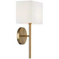 Possini Euro Design Modern Wall Sconce Lighting Warm Brass Hardwired 16 1/4" High Fixture Rectangular Linen Bedroom Home Living Room