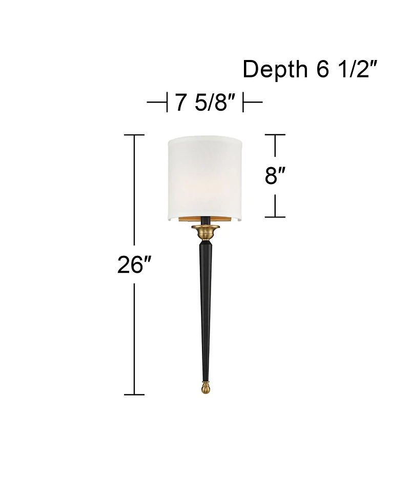 Arletta Modern Wall Sconce Lighting Black Brass Metal Hardwired 7 1/2" Wide Fixture Off-White Linen Shade for Bedroom Bedside Living Room Home Ha