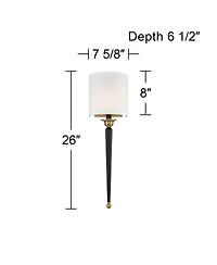 Arletta Modern Wall Sconce Lighting Black Brass Metal Hardwired 7 1/2" Wide Fixture Off-White Linen Shade for Bedroom Bedside Living Room Home Ha