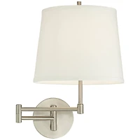 360 Lighting Oray Modern Swing Arm Wall Lamps Set of 2 Brushed Nickel Plug-in Light Fixture Off White Cotton Drum Shade for Bedroom Living Room House