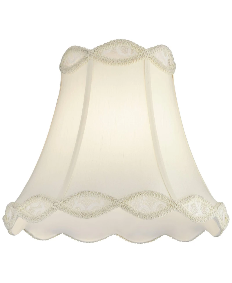 Springcrest Cream Scalloped Gallery Medium Bell Lamp Shade 7" Top x 14" Bottom x 12.5" High (Spider) Replacement with Harp and Finial