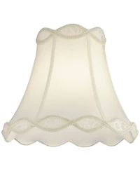 Springcrest Cream Scalloped Gallery Medium Bell Lamp Shade 7" Top x 14" Bottom x 12.5" High (Spider) Replacement with Harp and Finial
