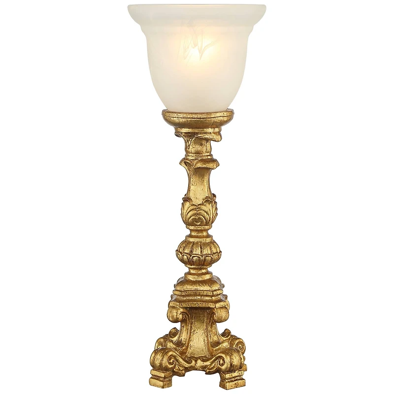 Traditional Glam Console Accent Table Lamp 18" High French Gold Uplight Alabaster Glass Shade Decor for Living Room Bedroom House Bedside Nightstand O