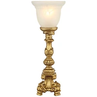 Traditional Glam Console Accent Table Lamp 18" High French Gold Uplight Alabaster Glass Shade Decor for Living Room Bedroom House Bedside Nightstand O