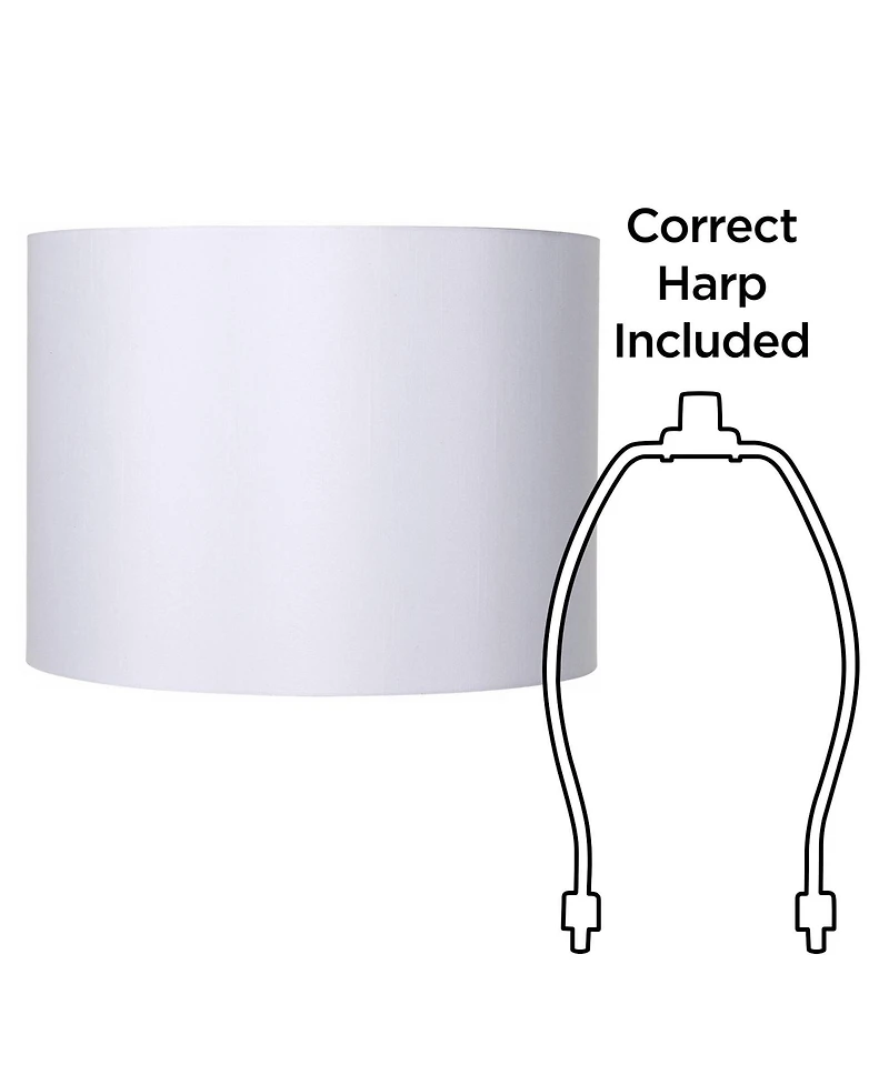 Springcrest White Hardback Medium Drum Lamp Shade 16" Top x 16" Bottom x 12" High (Spider) Replacement with Harp and Finial