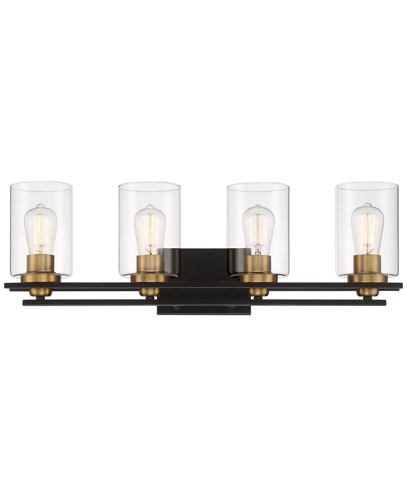 Possini Euro Design Demy Modern Wall Light Oil Rubbed Bronze Gold Hardwire 27" 4-Light Fixture Clear Glass for Bedroom Bathroom Vanity Reading Ho