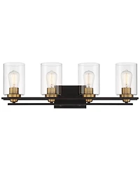 Possini Euro Design Demy Modern Wall Light Oil Rubbed Bronze Gold Hardwire 27" 4-Light Fixture Clear Glass for Bedroom Bathroom Vanity Reading Ho